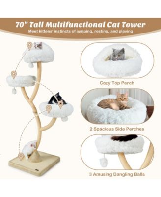 70 Inch Tall Cat Tree 4-Layer Cat Tower with 3 Perches and Dangling Balls