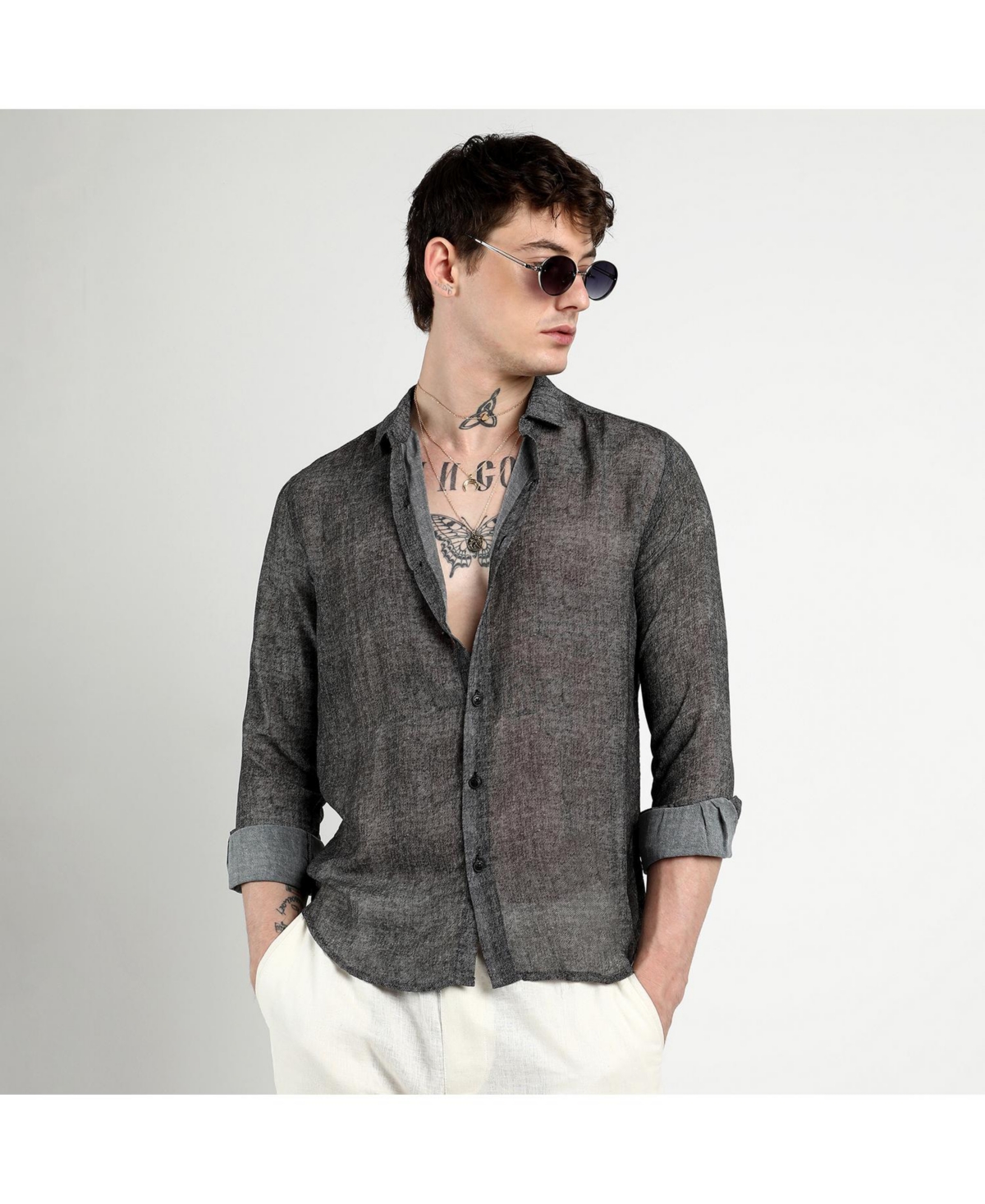 Campus Sutra Men's CharcoalGauzy Heathered Shirt - Black