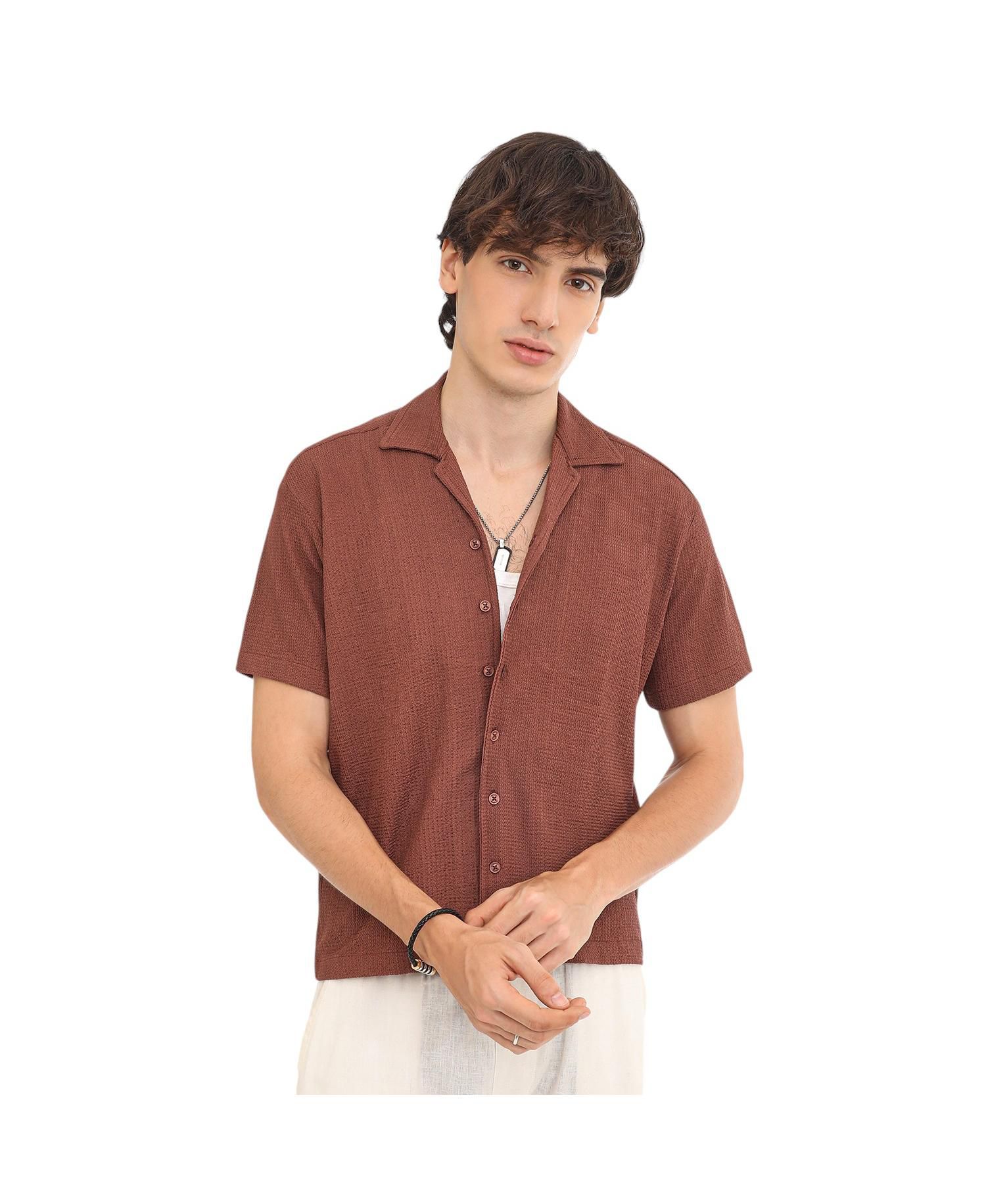Men's Chocolate Brown Micro Zig-Zag Shirt