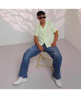 Men's Lime Green  Cubic-Textured Resort Shirt