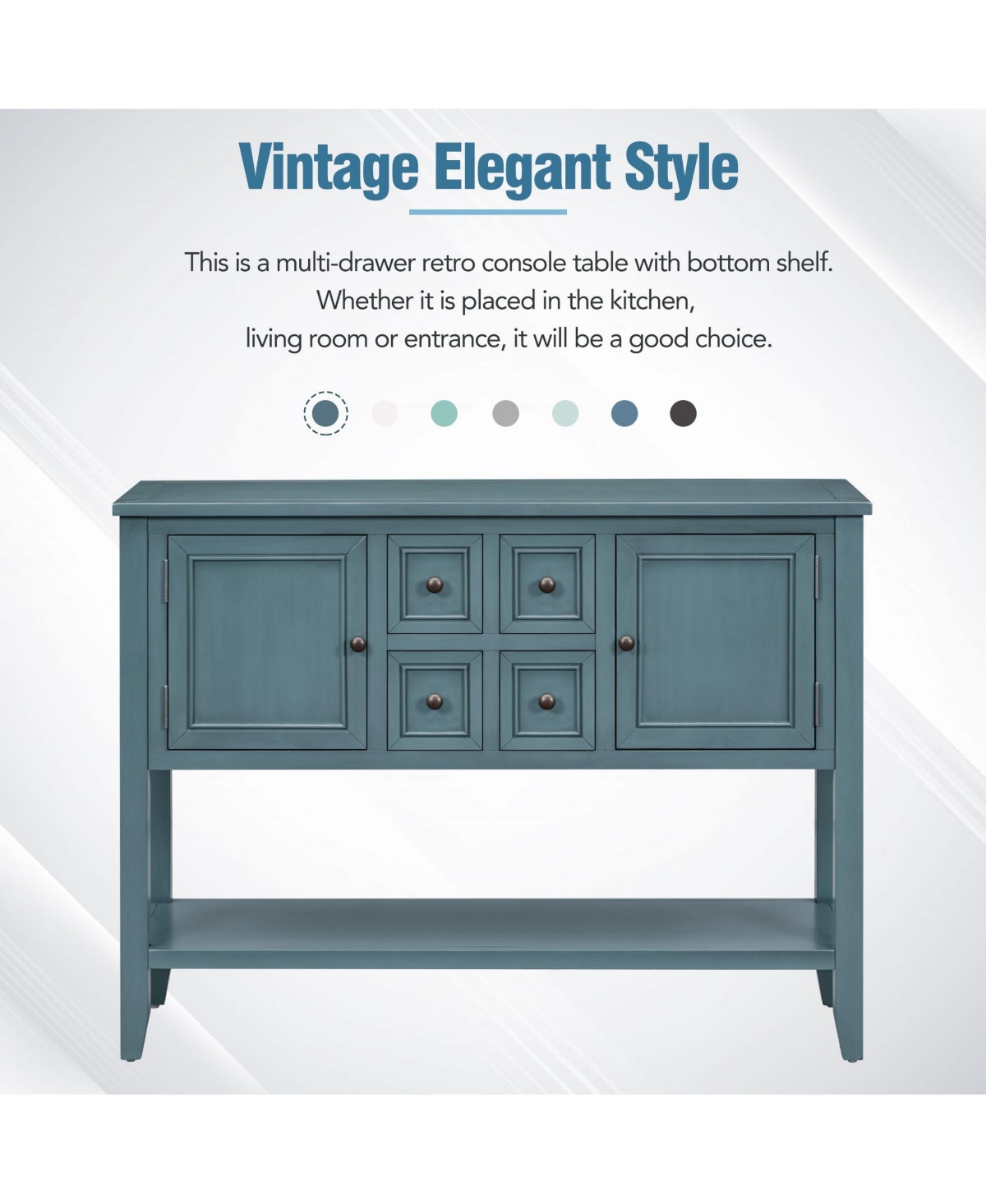 Slickblue Series Ample Storage Vintage Console Table with Four Small Drawers and Bottom Shelf for Living Rooms, Entrances and Kitchens