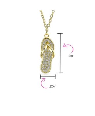 Tropical Vacation Nautical Pave CZ Accent Flip Flop Sandal Pendant Necklace Gold Plated .925 Sterling Silver
