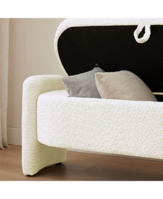 Oval Teddy Fabric Storage Ottoman,Storage Benches with Large Space-The Pop Home