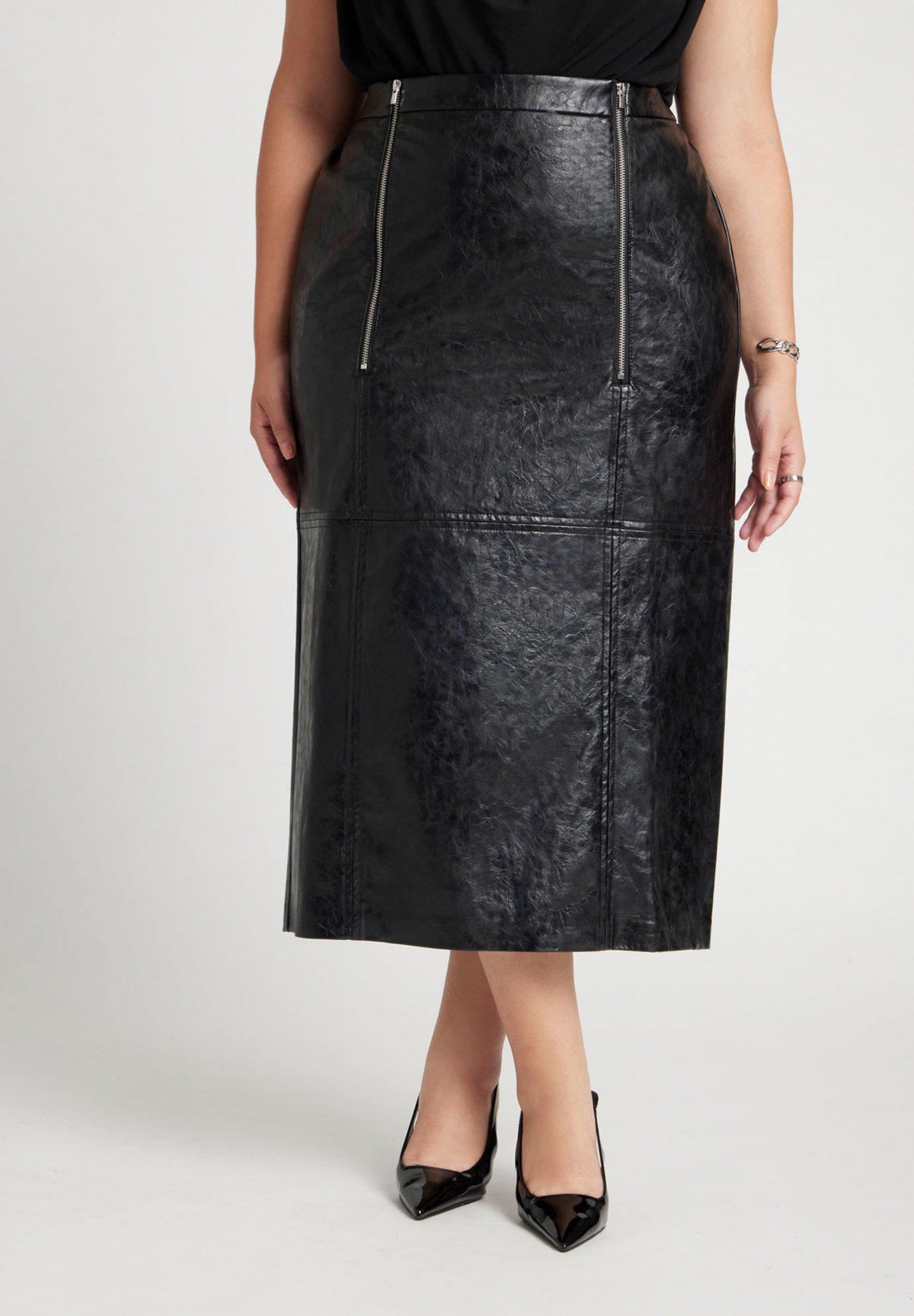 Eloquii Plus Size Faux Patent Leather Skirt With Zipper Detail