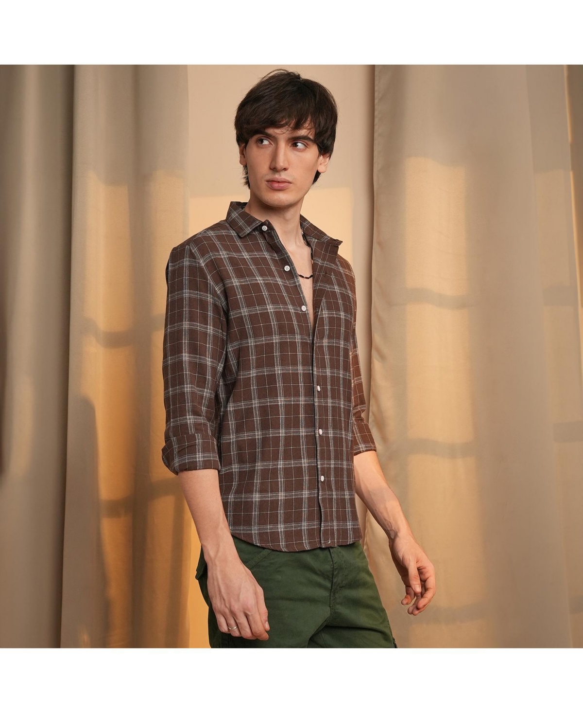 Campus Sutra Men's Chocolate Brown Tartan Plaid Shirt