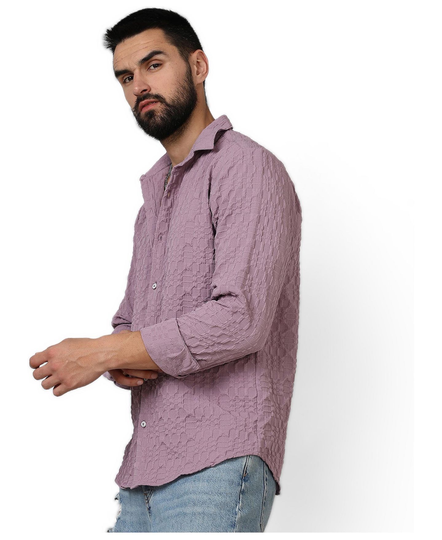 Мужская рубашка Cahoot Campus Sutra Periwinkle Purple Embossed Geometric, цвет: Фиолетовый — фото 3
