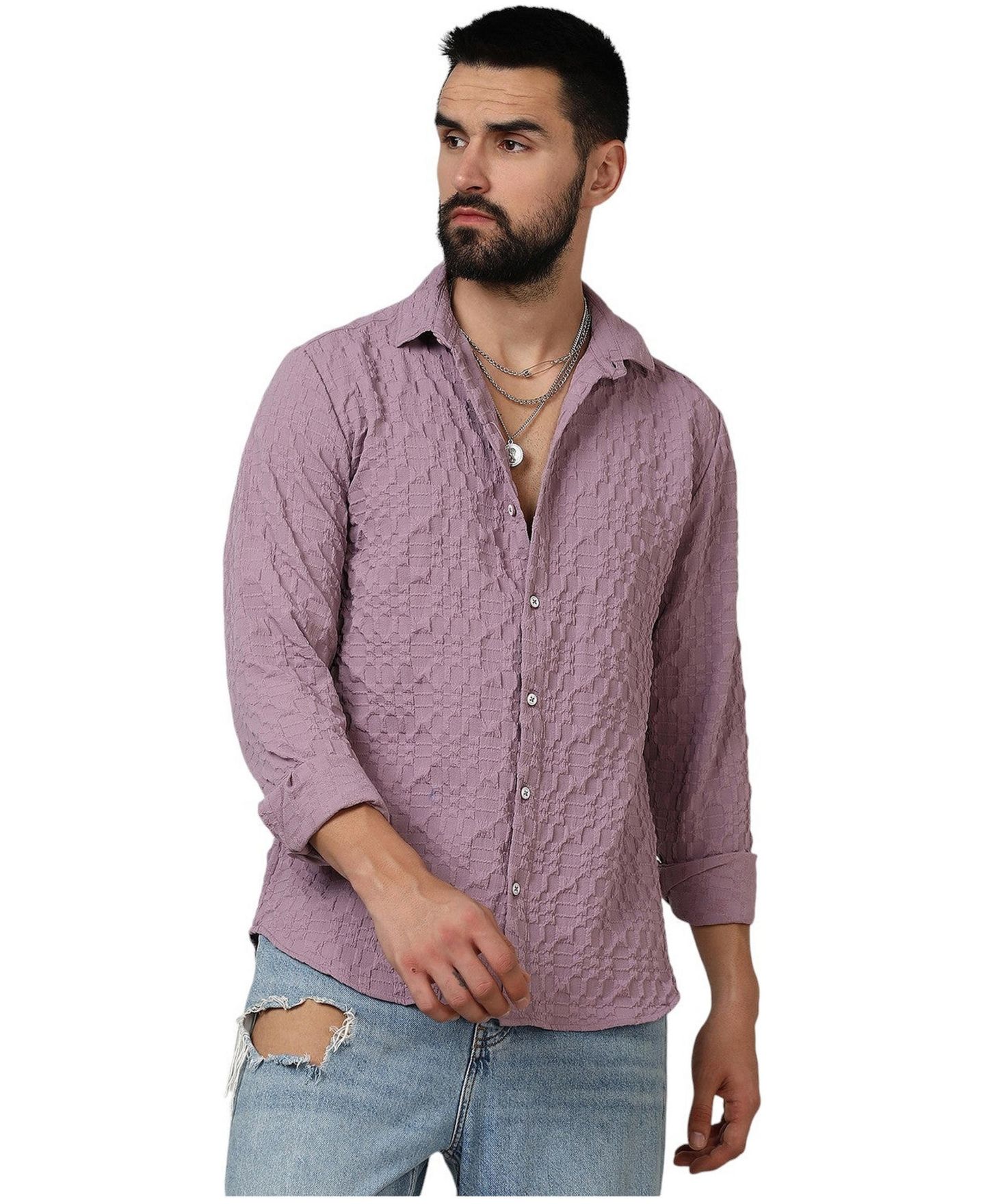 Мужская рубашка Cahoot Campus Sutra Periwinkle Purple Embossed Geometric, цвет: Фиолетовый — фото 1
