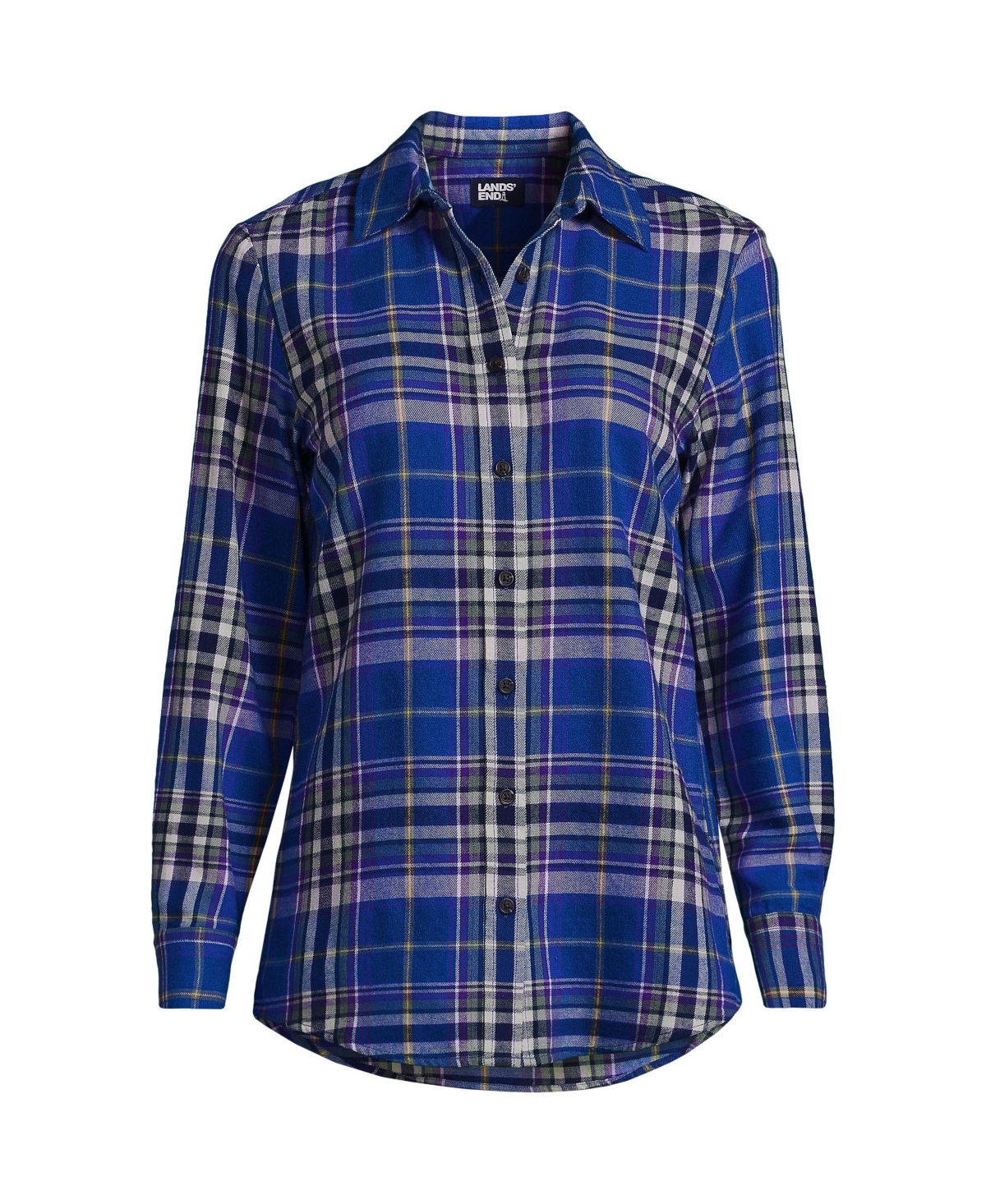 Lands' End Petite Flannel Boyfriend Fit Long Sleeve Shirt -bright grape plaid