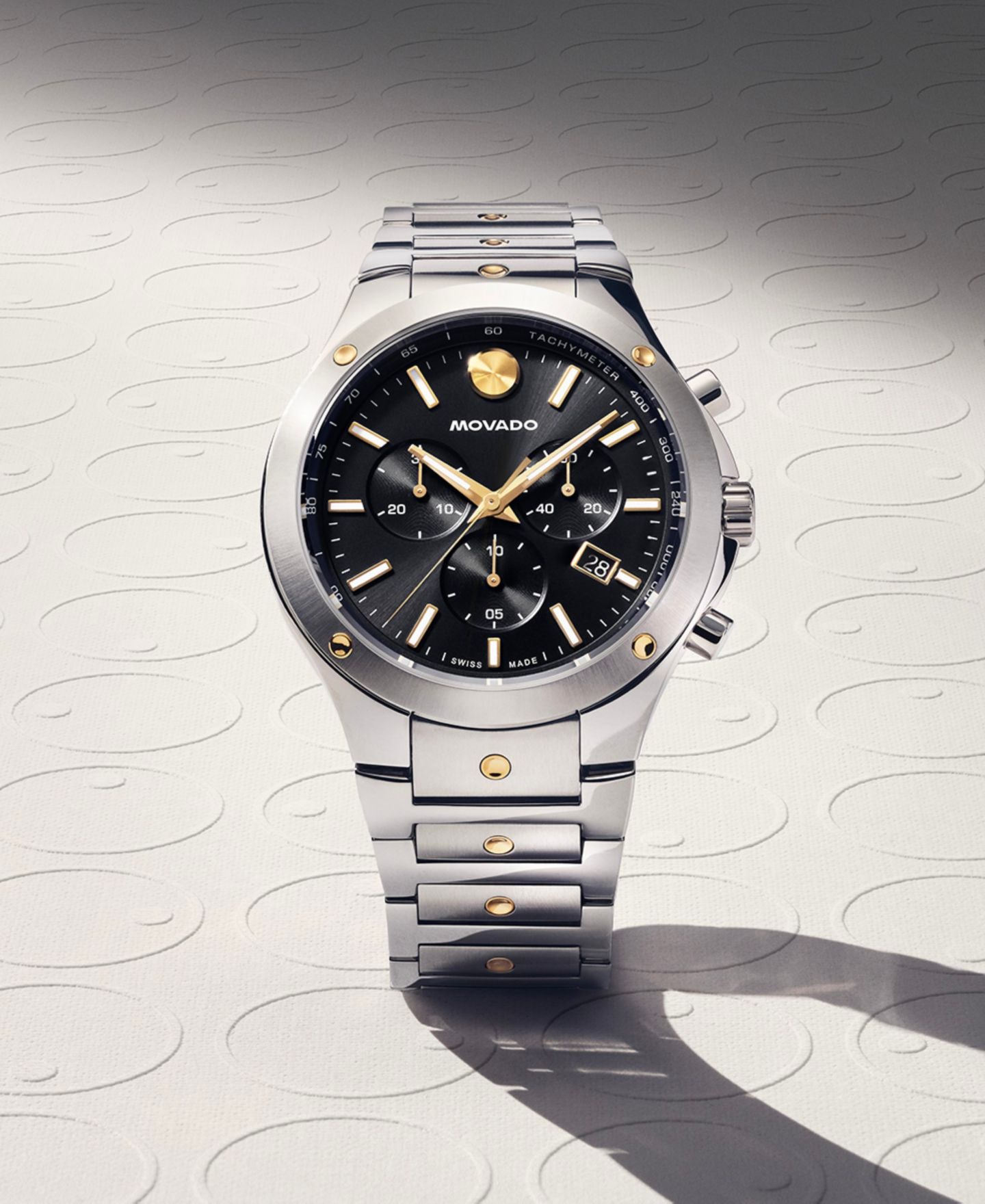 Мужские часы Movado SE Swiss Quartz Chrono, двухцветные, жёлтое PVD-покрытие, 42 мм — фото 4