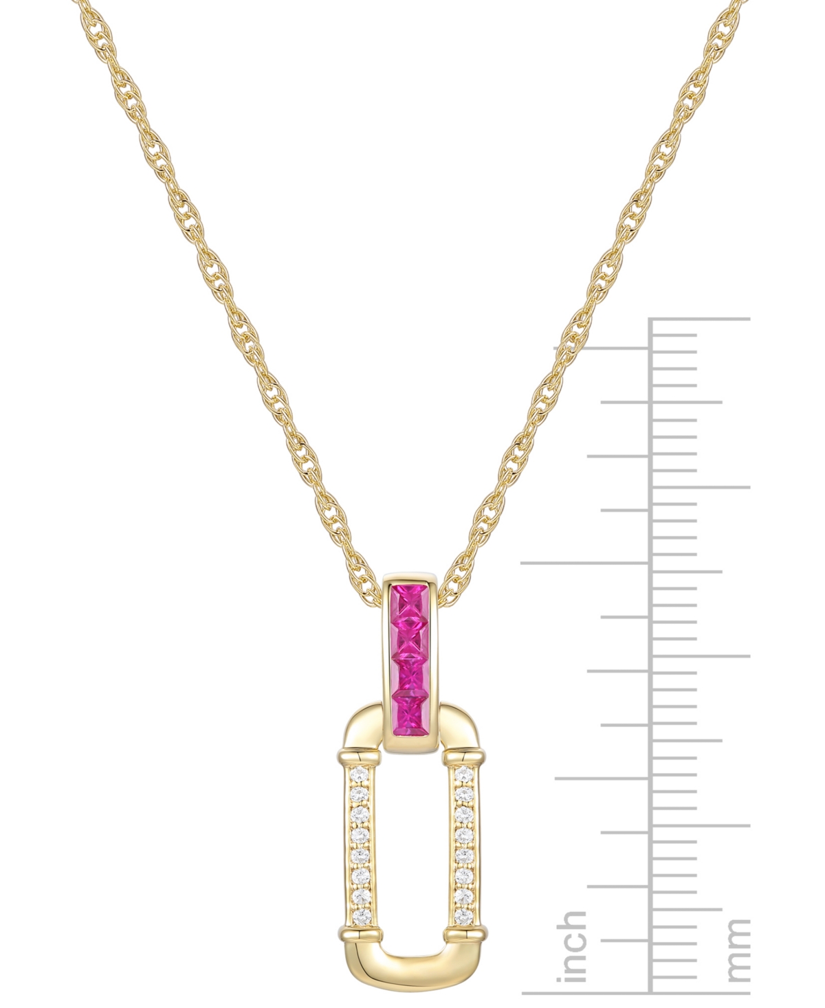 Macy's Lab Grown Ruby (1/3 Ct. T.w.) & Diamond (1/20 Ct. T.w.) Oval 18" Pendant Necklace In 14k Gold-plated In Ruby