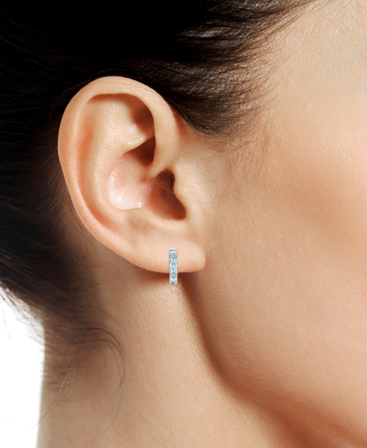 Macy's Lab Grown Ruby Five Stone Small Hoop Earrings (5/8 Ct. T.w.) In 10k Gold, 0.5" (also Available In Ci In Aquamarine
