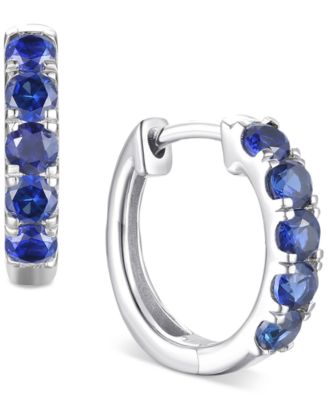 Lab Grown Ruby Five Stone Small Hoop Earrings (5/8 ct. t.w.) in 10k Gold, 0.5" (Also available in Citrine, Blue Topaz, Amethyst, Peridot, Sapphire, Emerald, White Sapphire, Garnet, and Aquamarine)