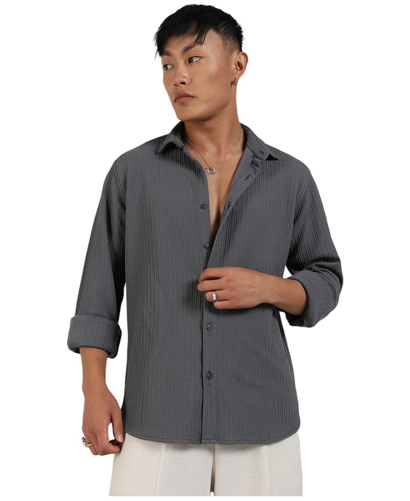 Мужская рубашка Cahoot Campus Sutra Ash Grey Stripe-Creased, цвет: Серый — фото 1