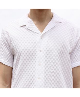 Men's Chalk White Self-Design Block Shirt