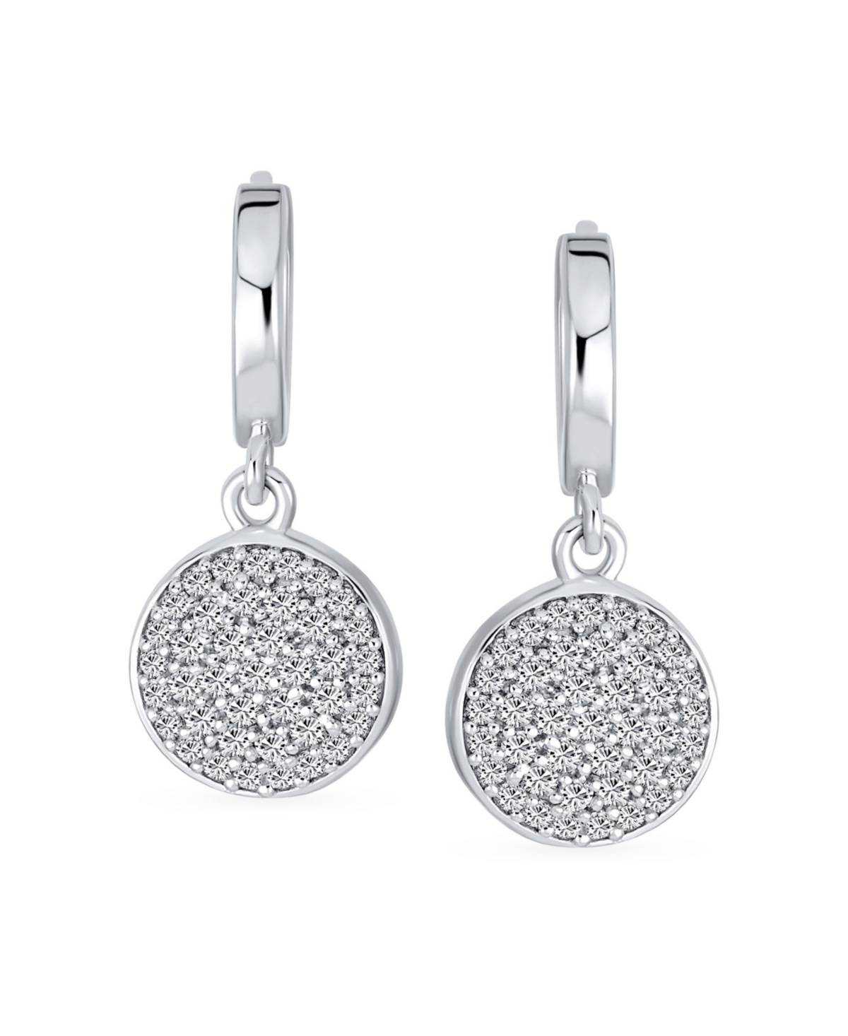 Bling Jewelry Geometric Minimalist Dainty Dangling Delicate Cz Pave Circle Disc Huggie Mini Hoop Earring For Women .925 Sterling Silver