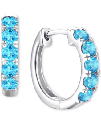 Lab Grown Ruby Five Stone Small Hoop Earrings (5/8 ct. t.w.) in 10k Gold, 0.5" (Also available in Citrine, Blue Topaz, Amethyst, Peridot, Sapphire, Emerald, White Sapphire, Garnet, and Aquamarine)