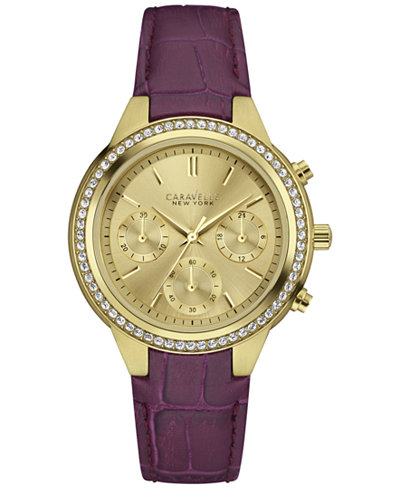 Caravelle New York by Bulova Women's Chronograph Purple Leather Strap Watch 36mm 44L182
