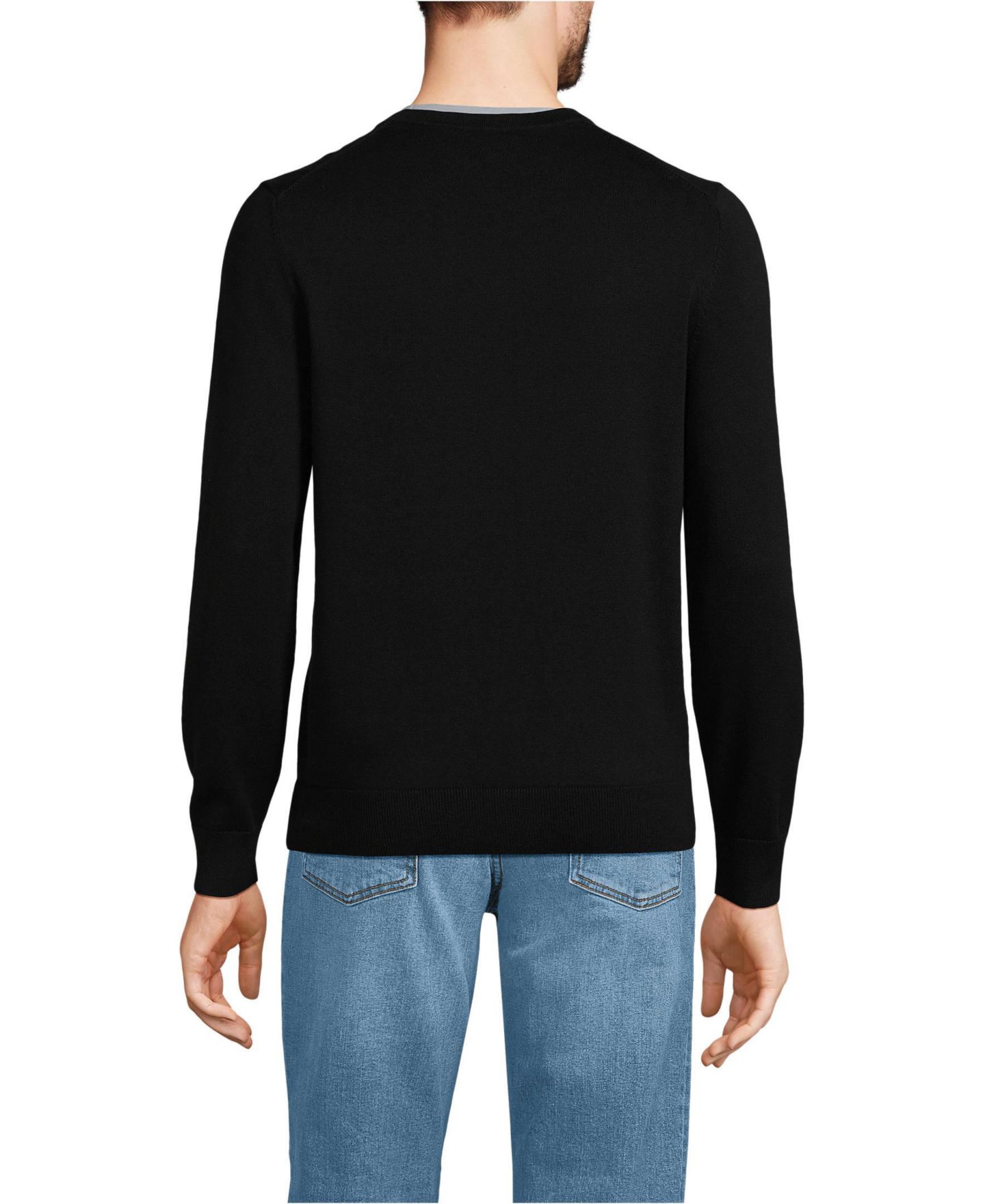 Мужской свитер Lands' End Fine Gauge Cotton V-neck, цвет: Чёрный — фото 3