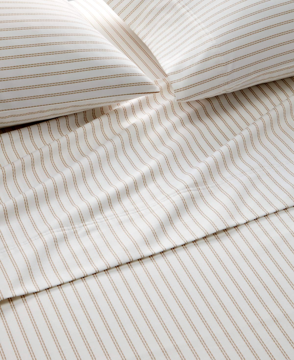 Charter Club 550 Thread Count Printed Cotton 4-pc. Sheet Set, King, Exclusively At Macy's In Ticking Stripes Tan