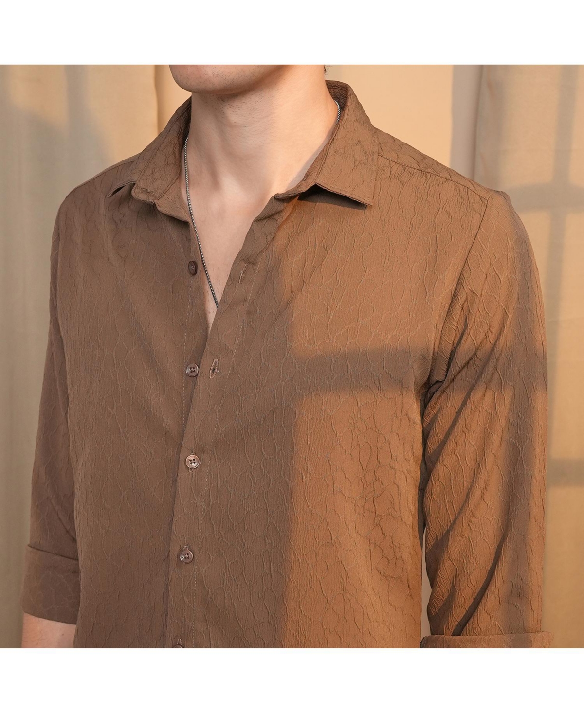 Campus Sutra Men's AshVeined-Textured Shirt - Brown