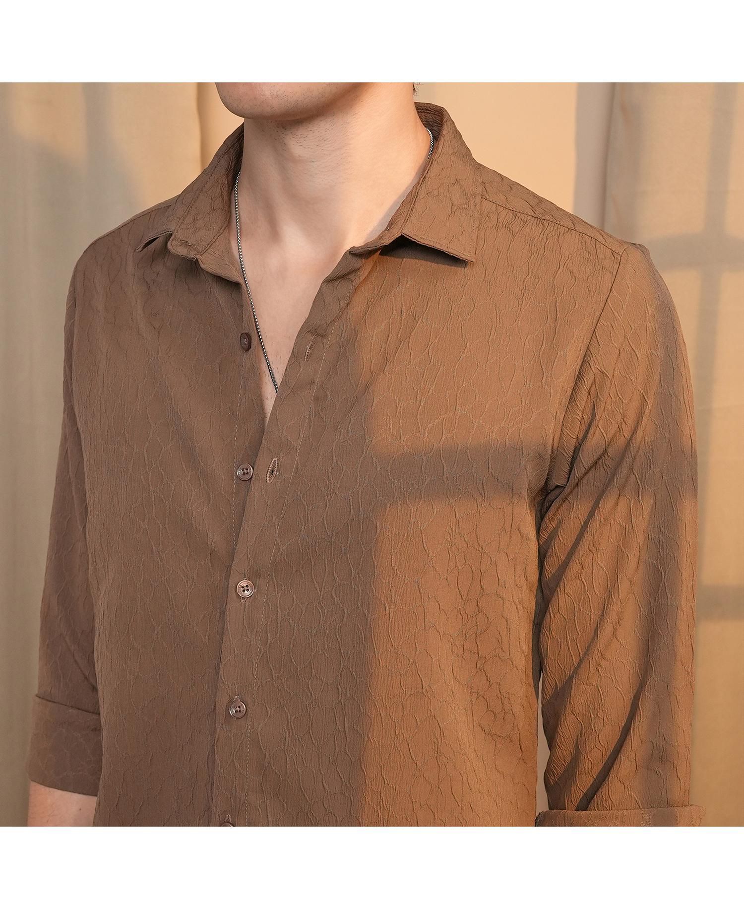 Men's Ash Brown Veined-Textured Shirt