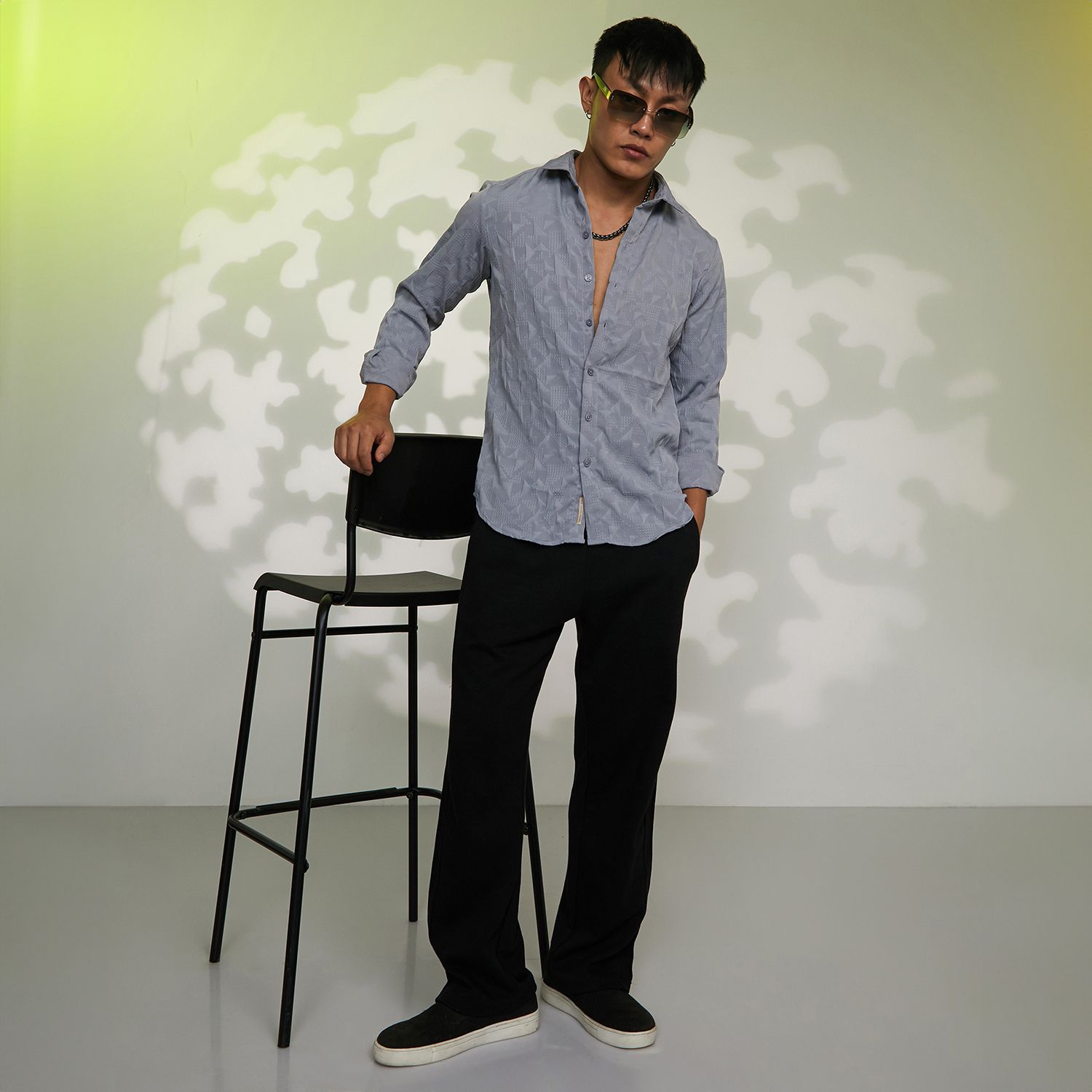 Men's Ash Grey Geometric-Texture Shirt