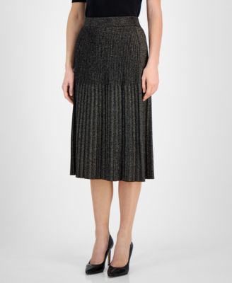 T Tahari - Women's Metallic Pleated Pull-On Midi Skirt