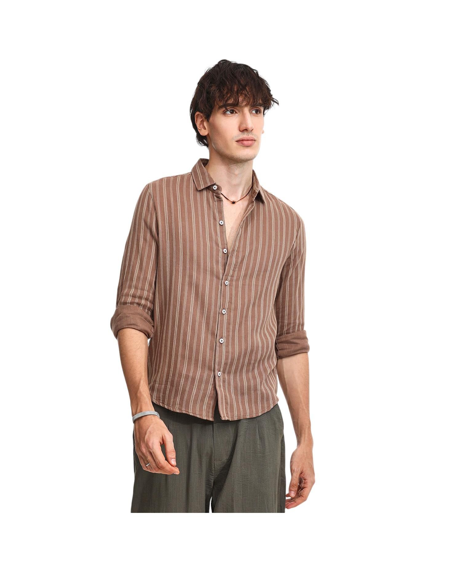 Men's Tan Brown Halo Striped Shirt