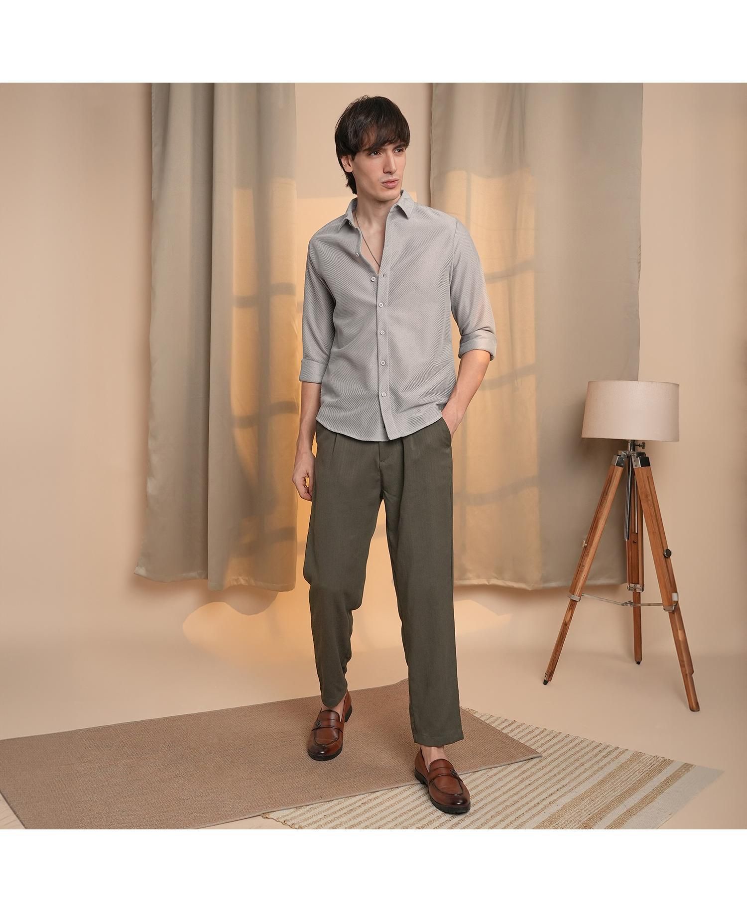 Men's Cloud Grey Mesh-Textured Shirt