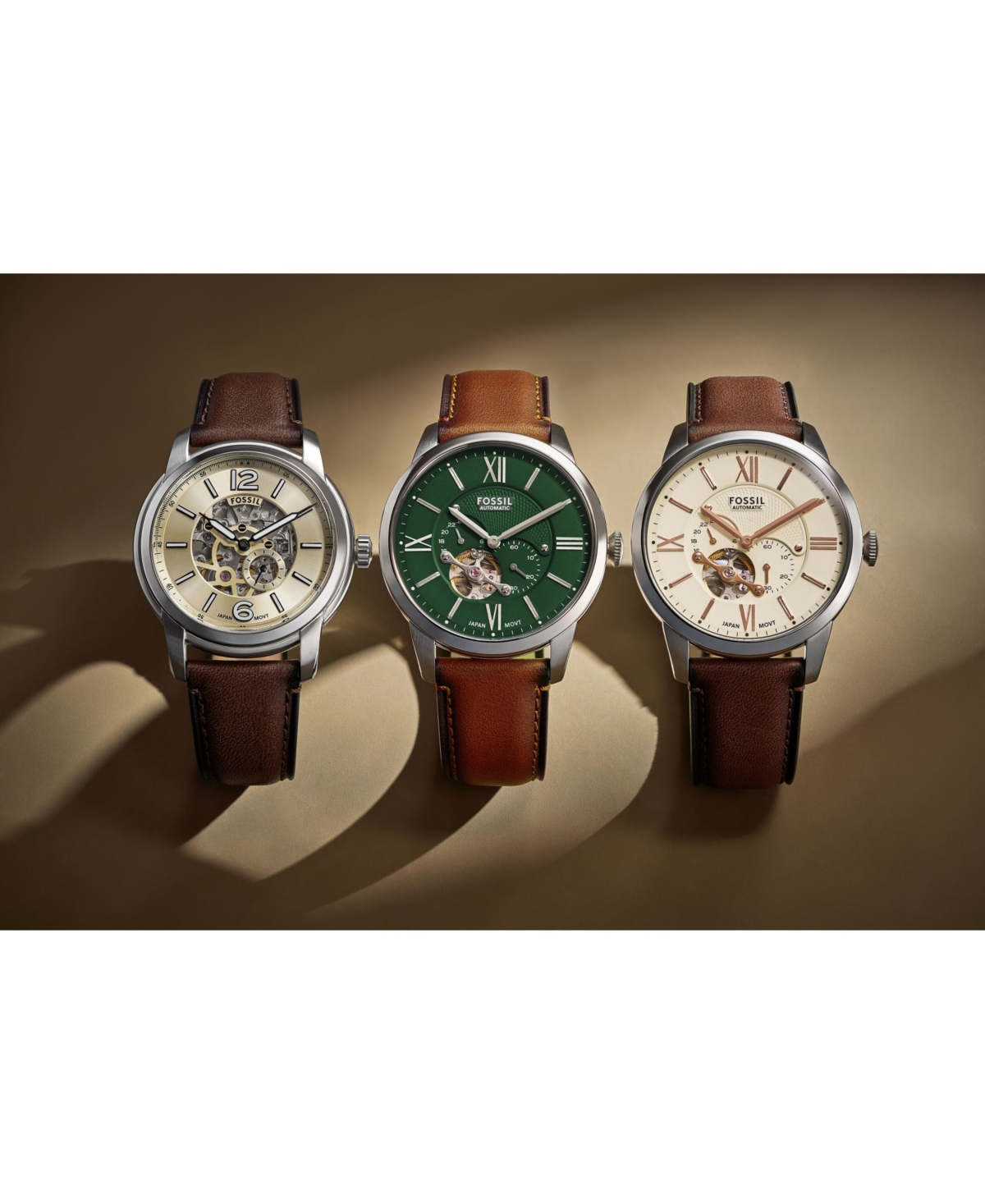 Fossil Men's Townsman Automatic Brown Leather Watch, 44mm In Brown