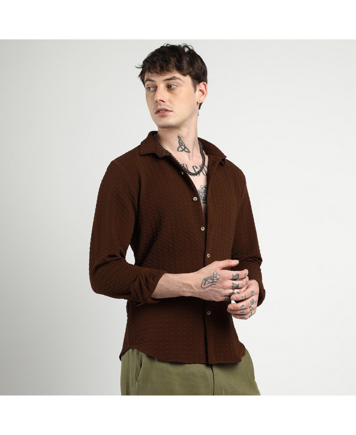 Campus Sutra Men's ChocolateRipple Box Shirt - Brown