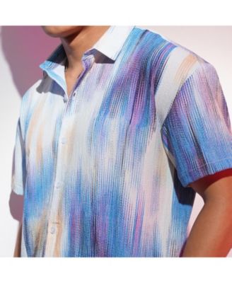 Men's Sky Blue & Ivory White Strokes-Textured Shirt