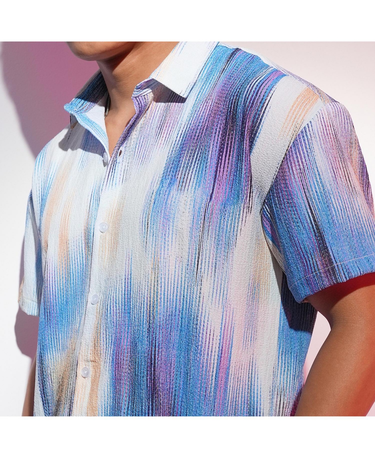 Campus Sutra Men's Sky& Ivory White Strokes-Textured Shirt - Blue