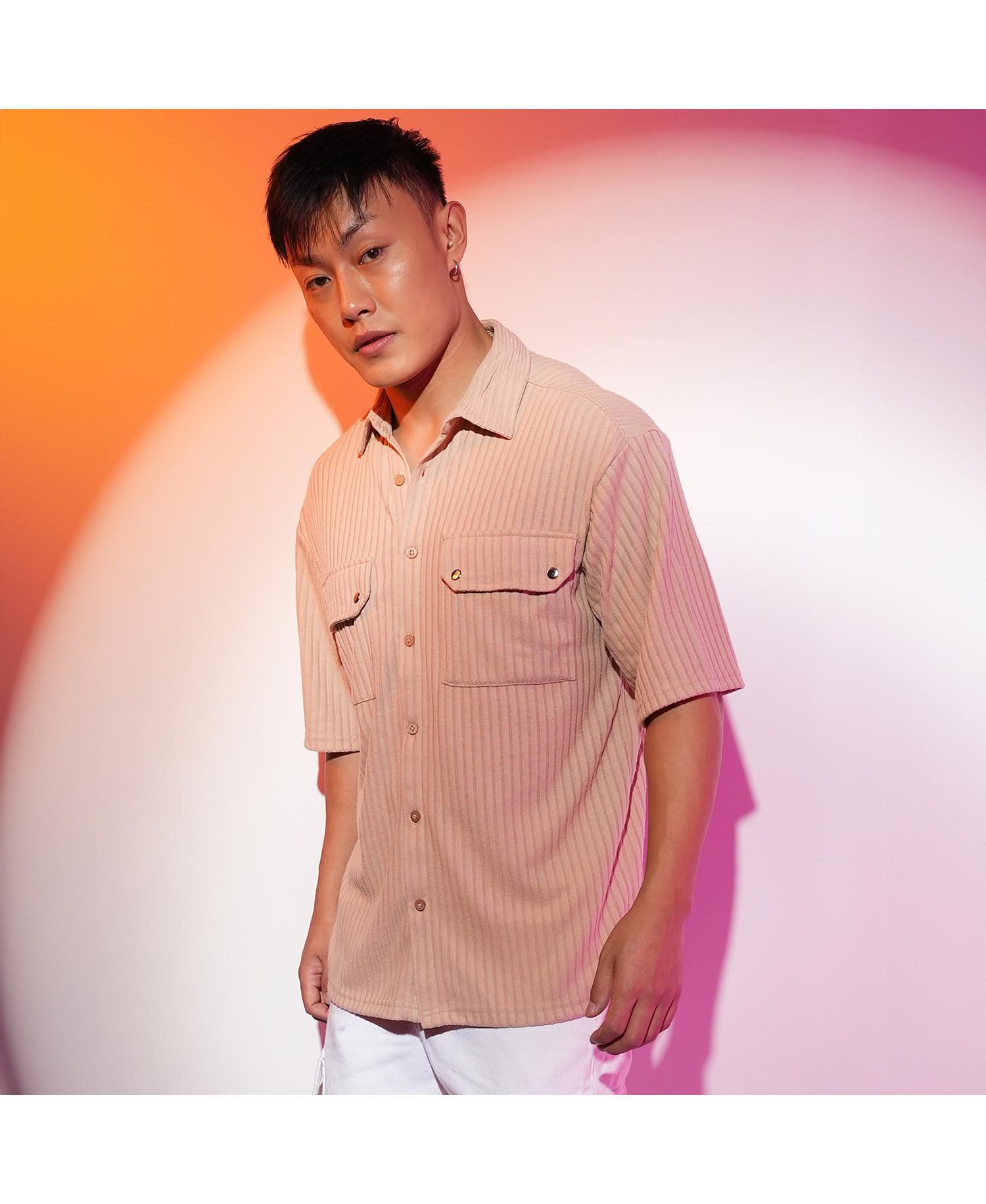 Men's Light Beige Textured Knit Shirt