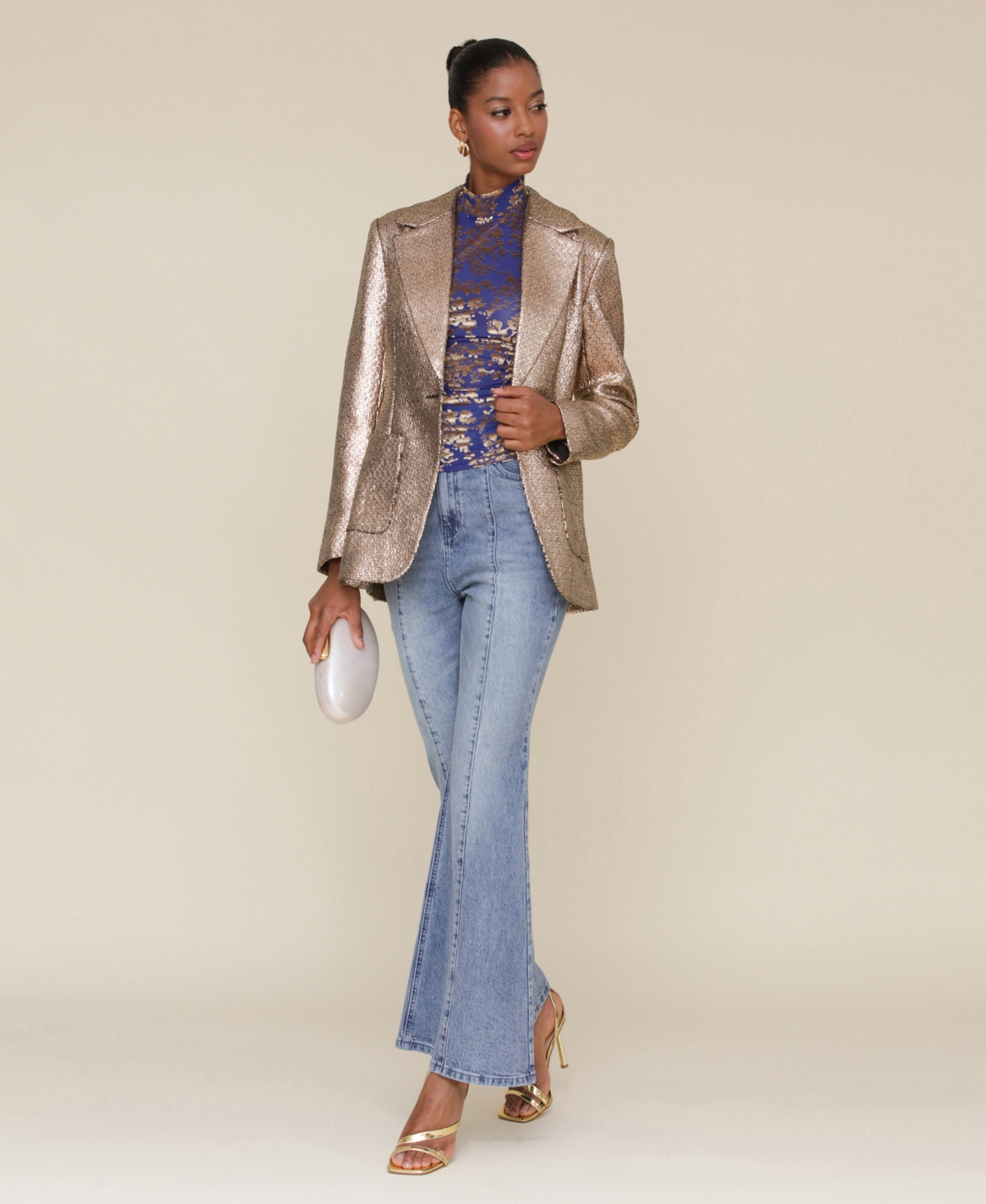 Avec Les Filles Women's Burnout Velvet Long-Sleeve Top -Gold