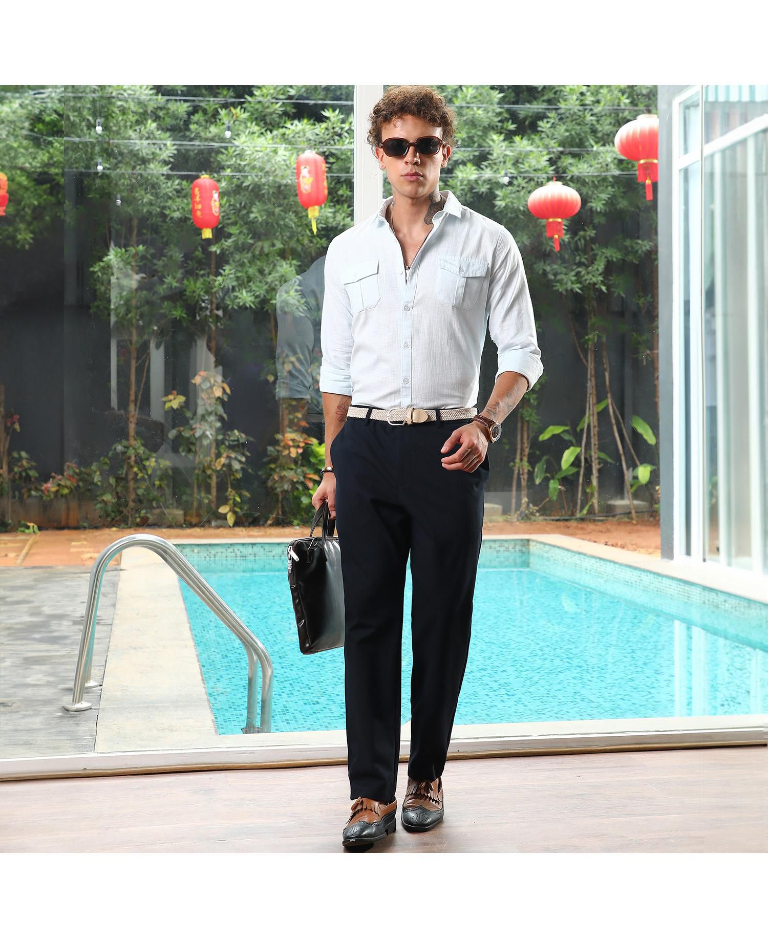 Men's Baby Blue Solid Utility Shirt