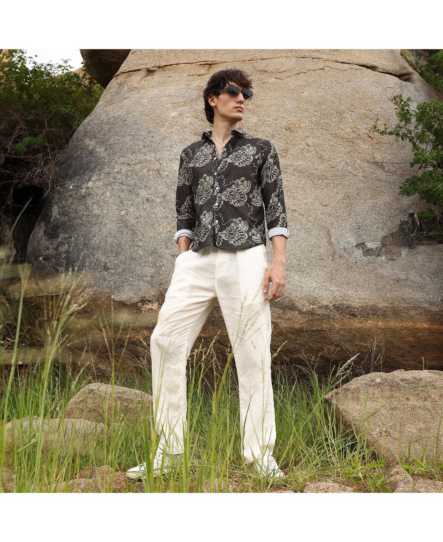 Men's Charcoal Black Floral Block Shirt