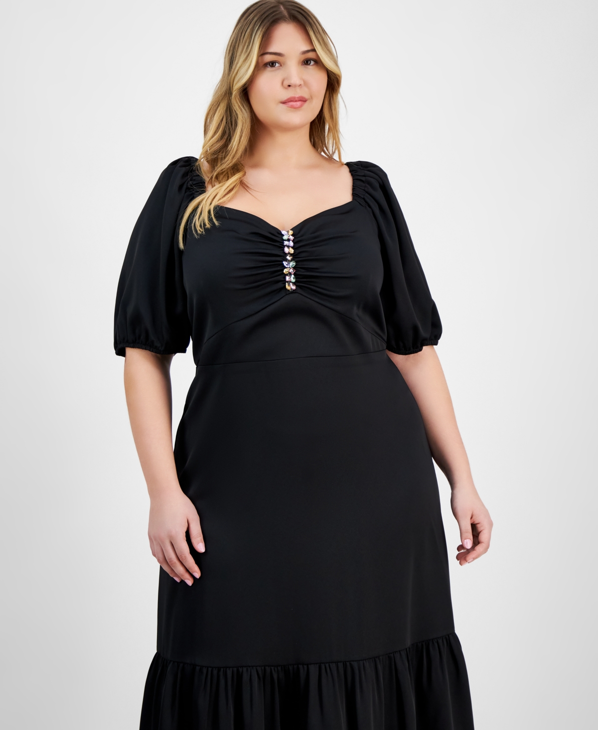 Anne Klein Plus Size Embellished Puff-Sleeve Dress