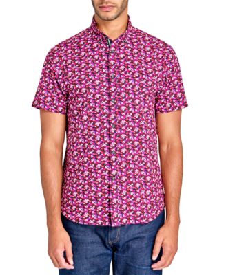Society of Threads - Men's Short Sleeve Button-Front Floral Print Performance Shirt