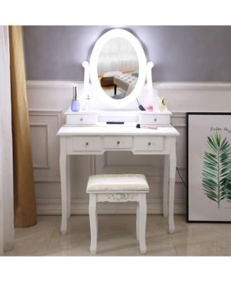 5-Drawer Dressing Table with Single Mirror and Light Bulbs Stylish Vanity for Makeup