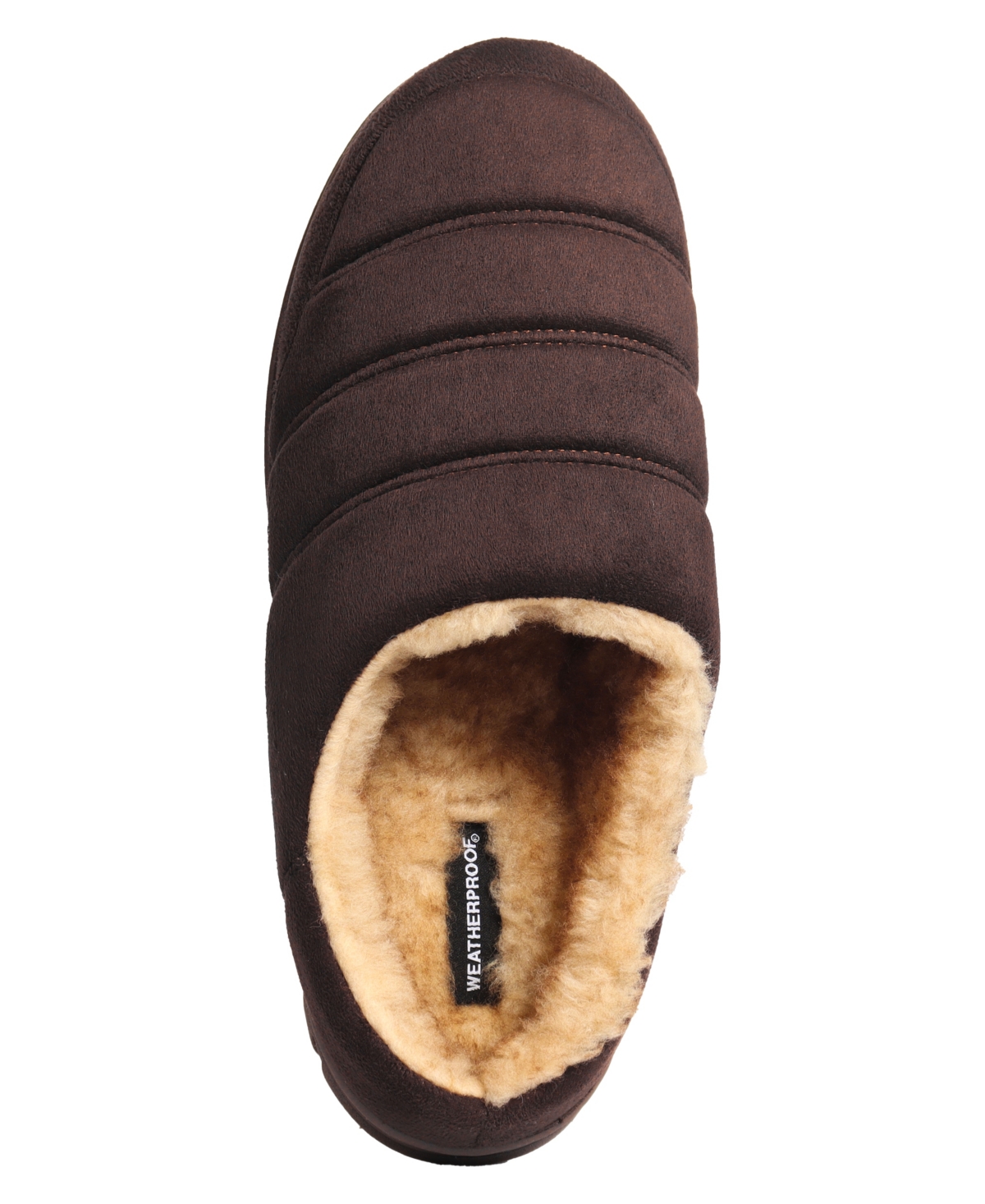 Weatherproof Men's Microsuede Puffer Clog With Tipped Shearling Faux Fur Lining Indoor-outdoor Sole Shoe In Brown