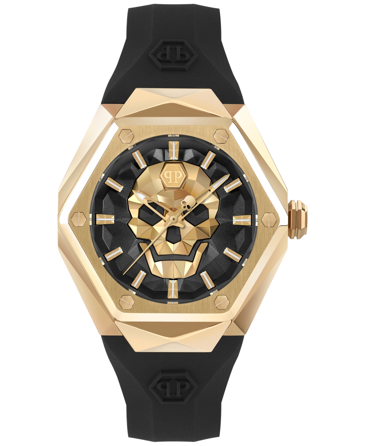 Philipp Plein Women's Skull Spikes Black Silicone Strap Watch 40mm In Gold