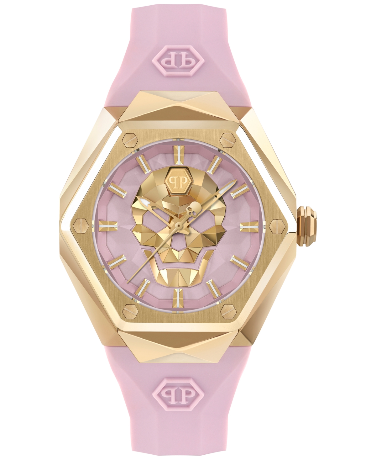 Philipp Plein Women's Skull Spikes Pink Silicone Strap Watch 40mm In Gold