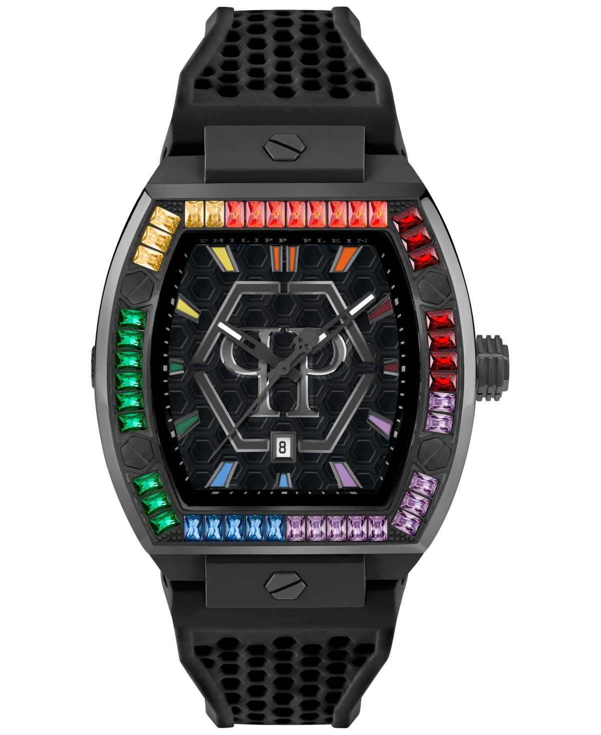 Philipp Plein The Hexagon Phantom Silicone Watch In Black