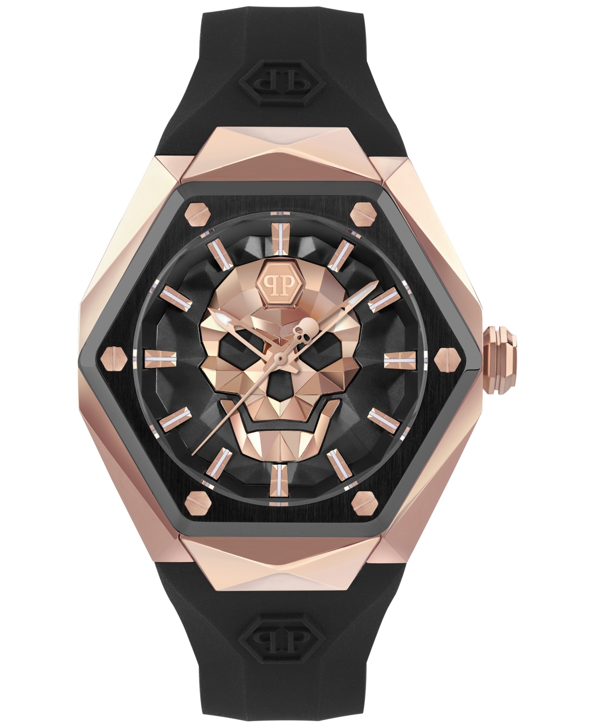 Shop Philipp Plein Men's The Skull Spikes Black Silicone Strap Watch 45mm In Two Tone