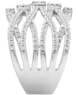 Diamond Round & Baguette Crossover Wide Statement Ring (1-3/4 ct. t.w.) in 14k White Gold