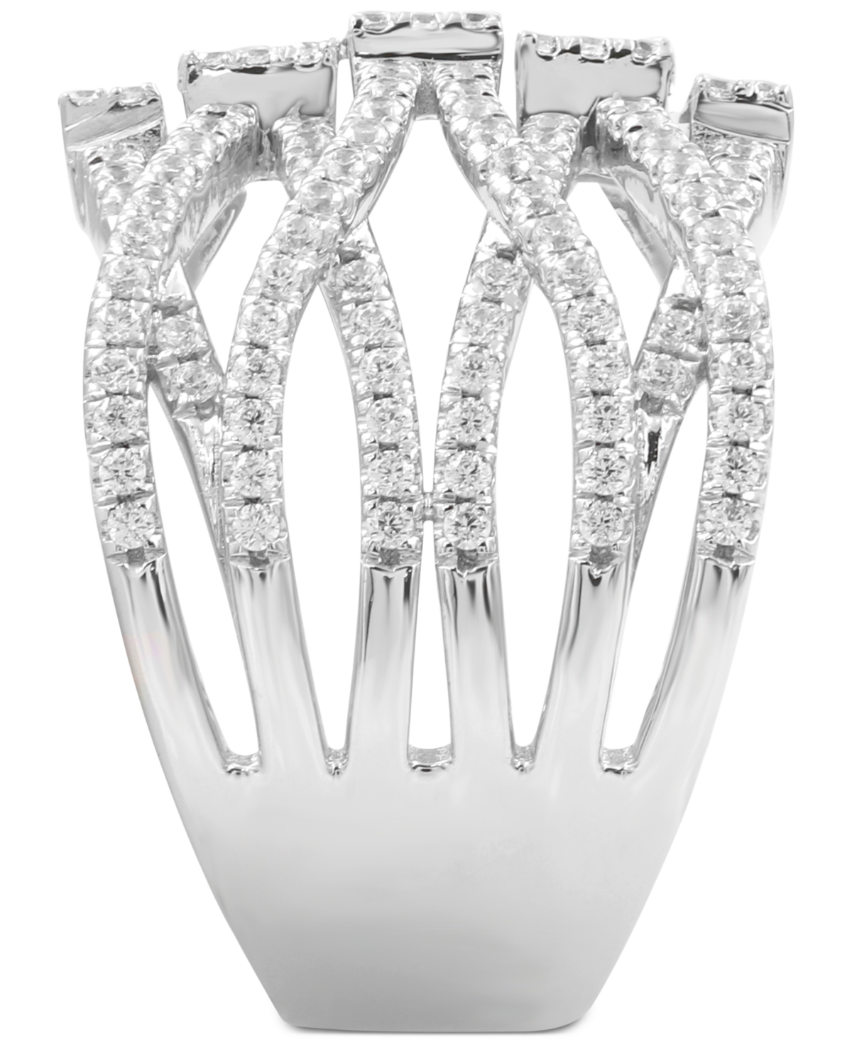 Macy's Diamond Round & Baguette Crossover Wide Statement Ring (1-3/4 Ct. T.w.) In 14k White Gold In White Gold