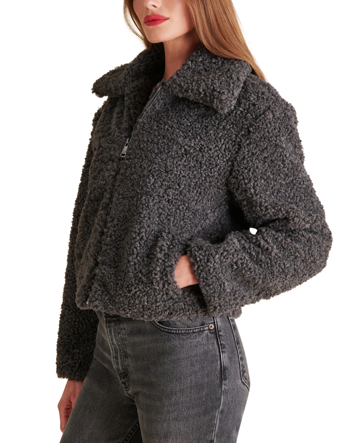 Steve Madden Pippin Faux Shearling Jacket In Forged Iron
