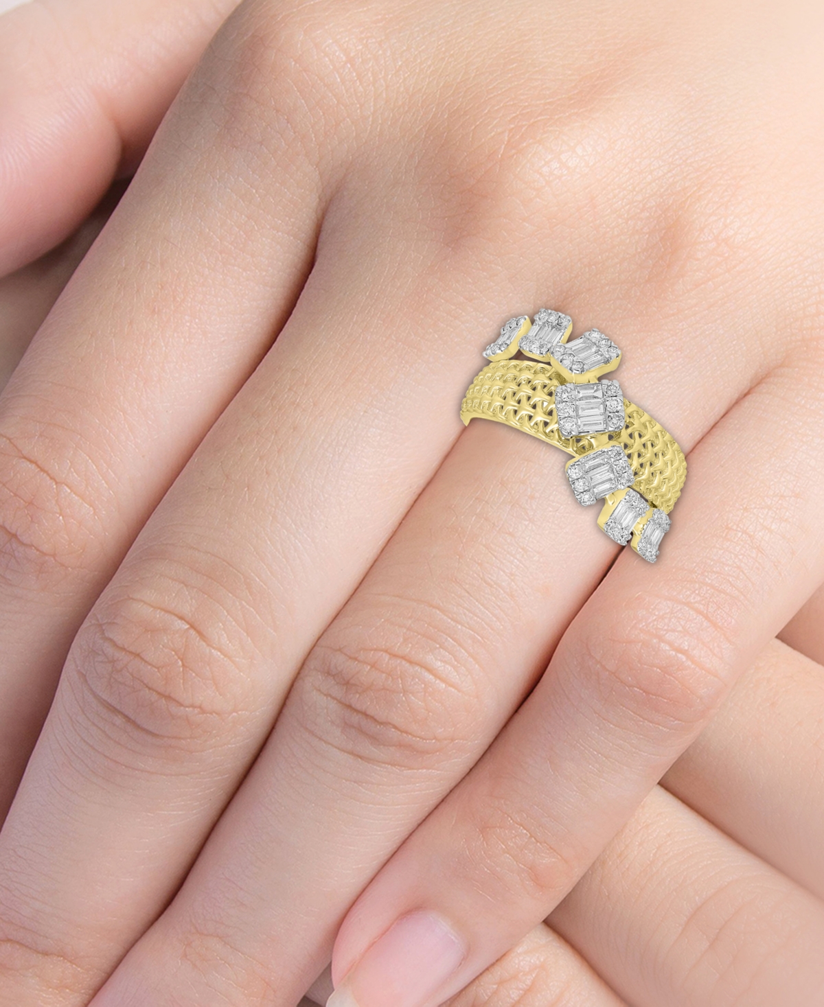 Macy's Diamond Round & Baguette Crossover Statement Ring (3/4 Ct. Tw) In 14k White Or Yellow Gold In Yellow Gold