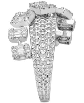 Diamond Round & Baguette Crossover Statement Ring (3/4 ct. tw) in 14k White or Yellow Gold